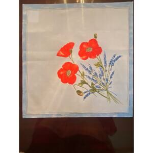 French Provincial Napkin - Red Poppy on Light Blue Field new